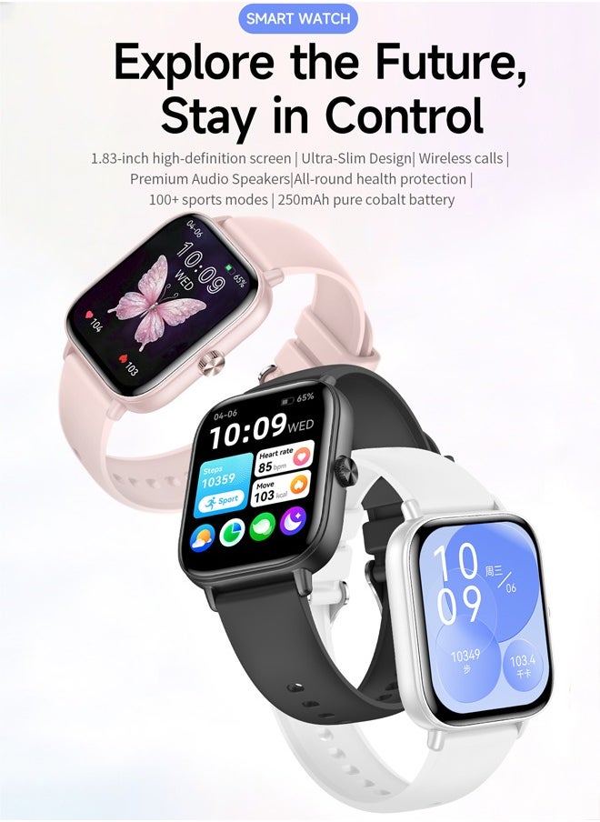 RollsTimi  - Men/Women Bluetooth Smartwatch, 1.83-Inch High Definition Large Screen Full Screen Touch, Ultra Thin Body, 100+ Sports Modes, Wireless Answering/Making Calls, Multi Dimensional Health Monitoring, Smart Bracelet RT i128 - Image 1