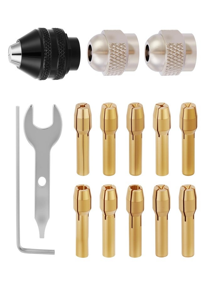 MadYiboshi 15PCS Drill Chuck Collet Set, (0.02in - 0.13in) Keyless Quick Replacement Kit compatible with Dremel Accessories, Includes 4486 Rotary Tool and 4485 Brass Collet & Metal Nut, DIY - Image 1