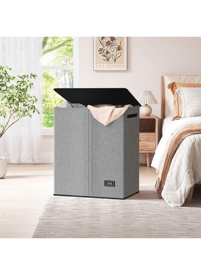 SOLEDI SOLEDI Double Laundry Hamper with Lid and Removable bag, Large Laundry Basket 2 Section with handles, Collapsible Dirty Clothes Hampers for Laundry, Bedroom, Dorm, College - Image 1