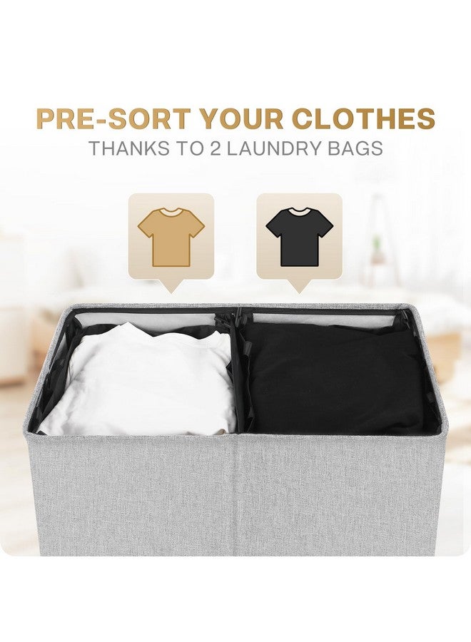 SOLEDI SOLEDI Double Laundry Hamper with Lid and Removable bag, Large Laundry Basket 2 Section with handles, Collapsible Dirty Clothes Hampers for Laundry, Bedroom, Dorm, College - Image 4
