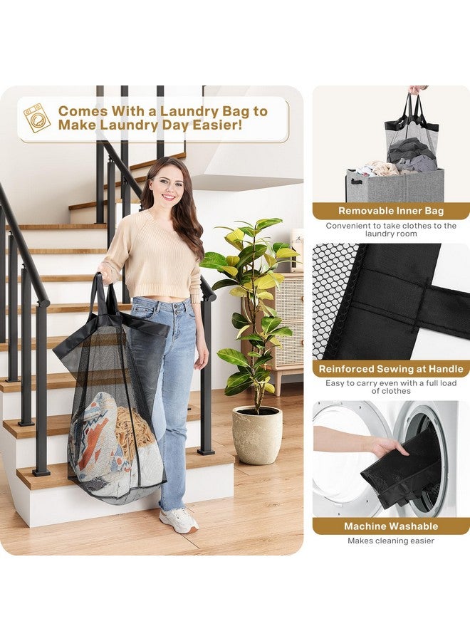 SOLEDI SOLEDI Double Laundry Hamper with Lid and Removable bag, Large Laundry Basket 2 Section with handles, Collapsible Dirty Clothes Hampers for Laundry, Bedroom, Dorm, College - Image 3