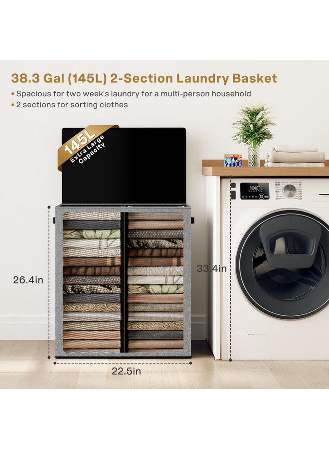 SOLEDI SOLEDI Double Laundry Hamper with Lid and Removable bag, Large Laundry Basket 2 Section with handles, Collapsible Dirty Clothes Hampers for Laundry, Bedroom, Dorm, College - Image 2