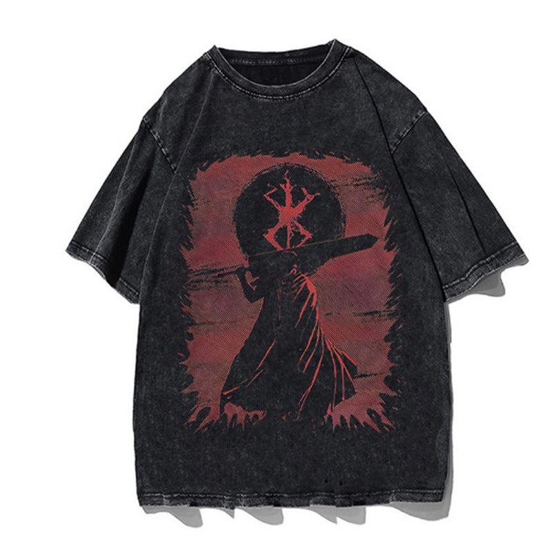 T-Shirt Printed T-Shirt Casual Breathable Washed T-Shirt Street Anime Cotton Men'S Hip-Hop - Image 5