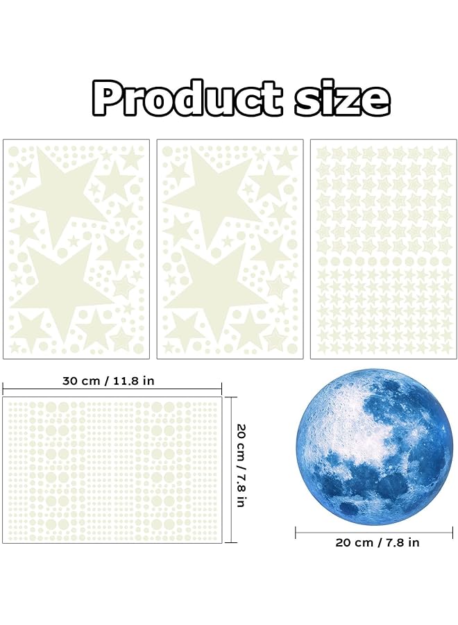 إيروريكس ملصقات حائط قابلة للإزالة على شكل نجوم مضيئة في الظلام وملصقات قمر مكتملة وواقعية لتزيين غرفة نوم الأطفال باللون الأزرق - Image 2