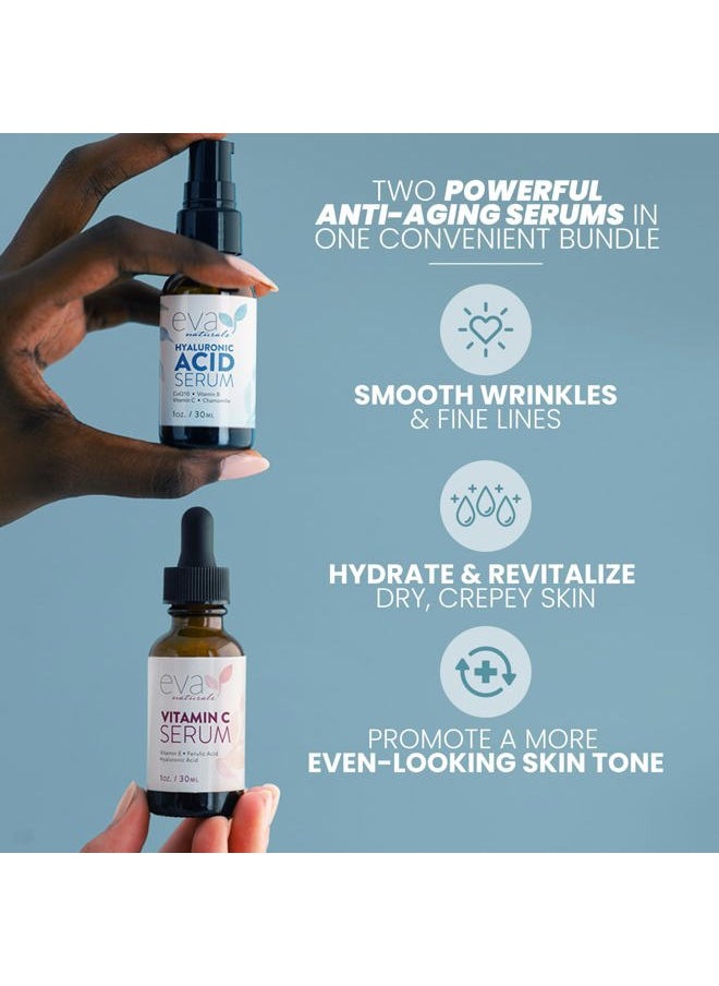 Eva Naturals Hydrate and Brighten Skincare Bundle - Includes Hyaluronic Acid Serum and 20% Vitamin C Serum - Restores Lost Moisture, Plumps Skin while Toning and Smoothing the Complexion  - Image 2