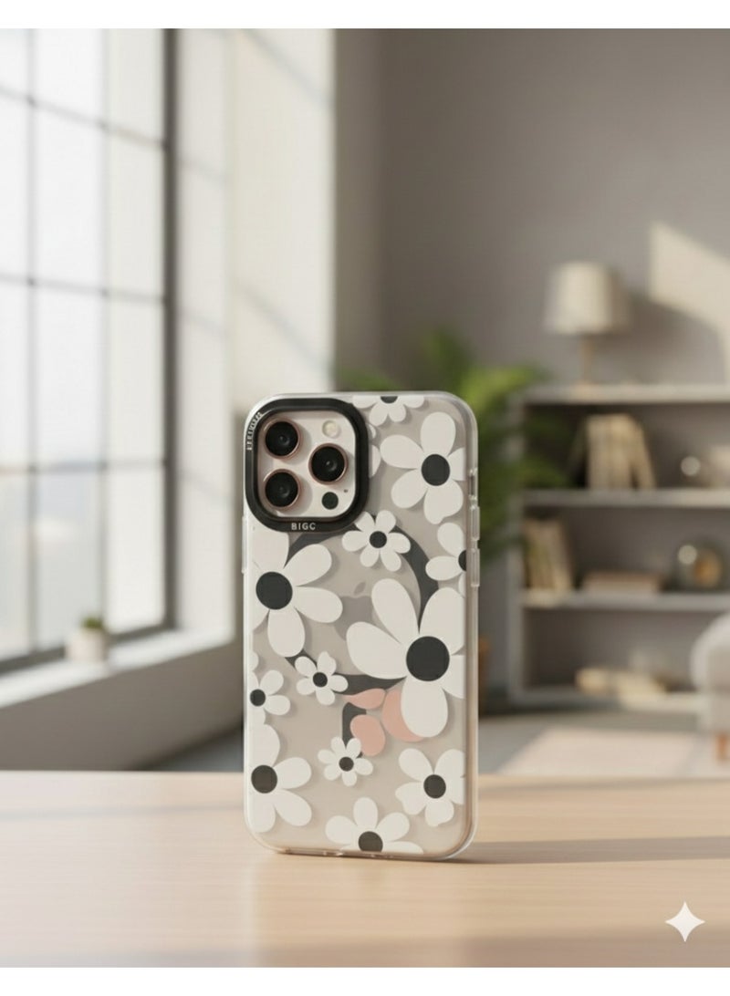 Grace Boho Neutral Flower Power Case • Earth Tone Mocha Daisy iPhone Cover 16 pro max - White - Image 3