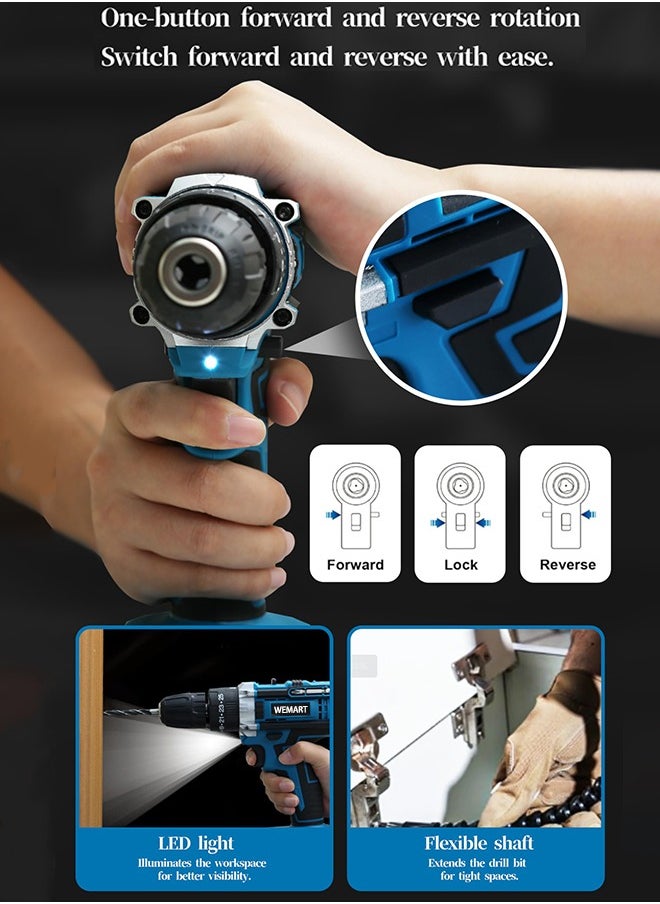 Generic - 48V Cordless Drill Set, Power Drill 59Pcs with 3/8 Inch Keyless Chuck, 25+3 Clutch Electric Drill with Work Light, Max torque 45Nm, 2-Variable Speed & 2 Batteries and Fast Charger - Image 1