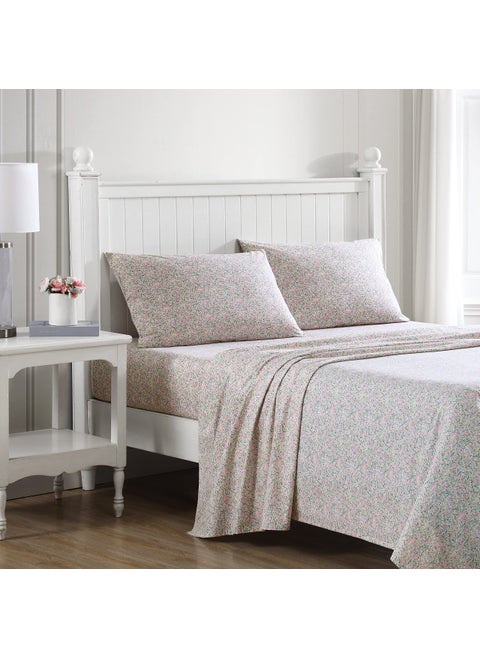 Laura Ashley  Queen Bed Sheets Cotton Percale Bedding Set Lightweight  Breathable Dorm Essentials Lovestone Pink Queen