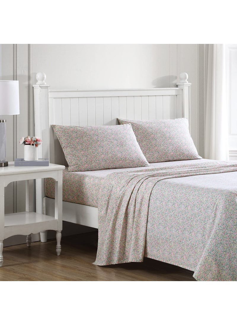 Laura Ashley  Queen Bed Sheets Cotton Percale Bedding Set Lightweight  Breathable Dorm Essentials Lovestone Pink Queen