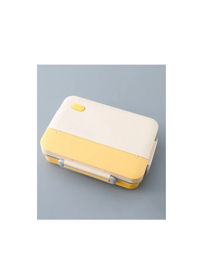 Beetles Beetle Japanese stainless steel lunch box 930ml 4 Compartment Lunch Box with spoon & chopsticks- Yellow and offwhite  - Image 1