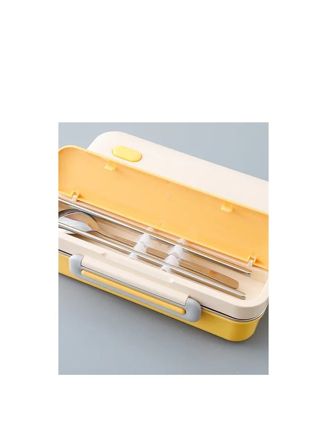 Beetles Beetle Japanese stainless steel lunch box 930ml 4 Compartment Lunch Box with spoon & chopsticks- Yellow and offwhite  - Image 3
