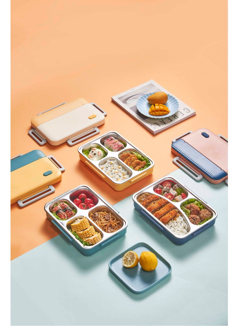 Beetles Beetle Japanese stainless steel lunch box 930ml 4 Compartment Lunch Box with spoon & chopsticks- Yellow and offwhite  - Image 5