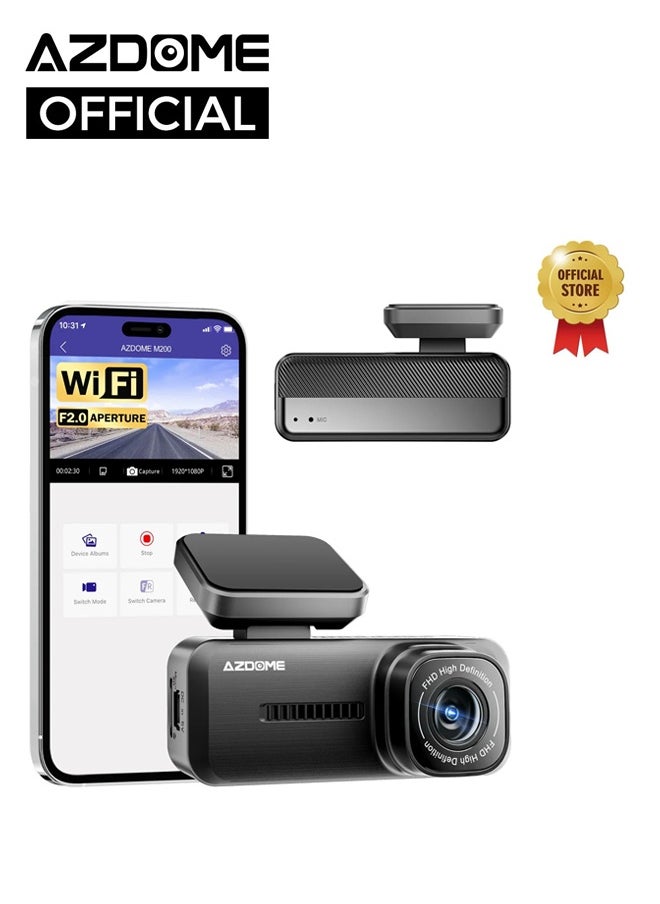 أزدوم كاميرا Dash Cam M200 1080P 1080P FHD Wifi كاميرا سيارة تحكم صوتي إنجليزي DVR سيارة DVR رؤية ليلية G-مستشعر 24 ساعة مراقبة وقوف السيارات  - Image 1