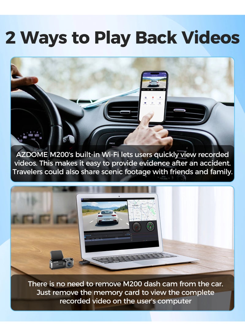 أزدوم كاميرا Dash Cam M200 1080P 1080P FHD Wifi كاميرا سيارة تحكم صوتي إنجليزي DVR سيارة DVR رؤية ليلية G-مستشعر 24 ساعة مراقبة وقوف السيارات  - Image 4