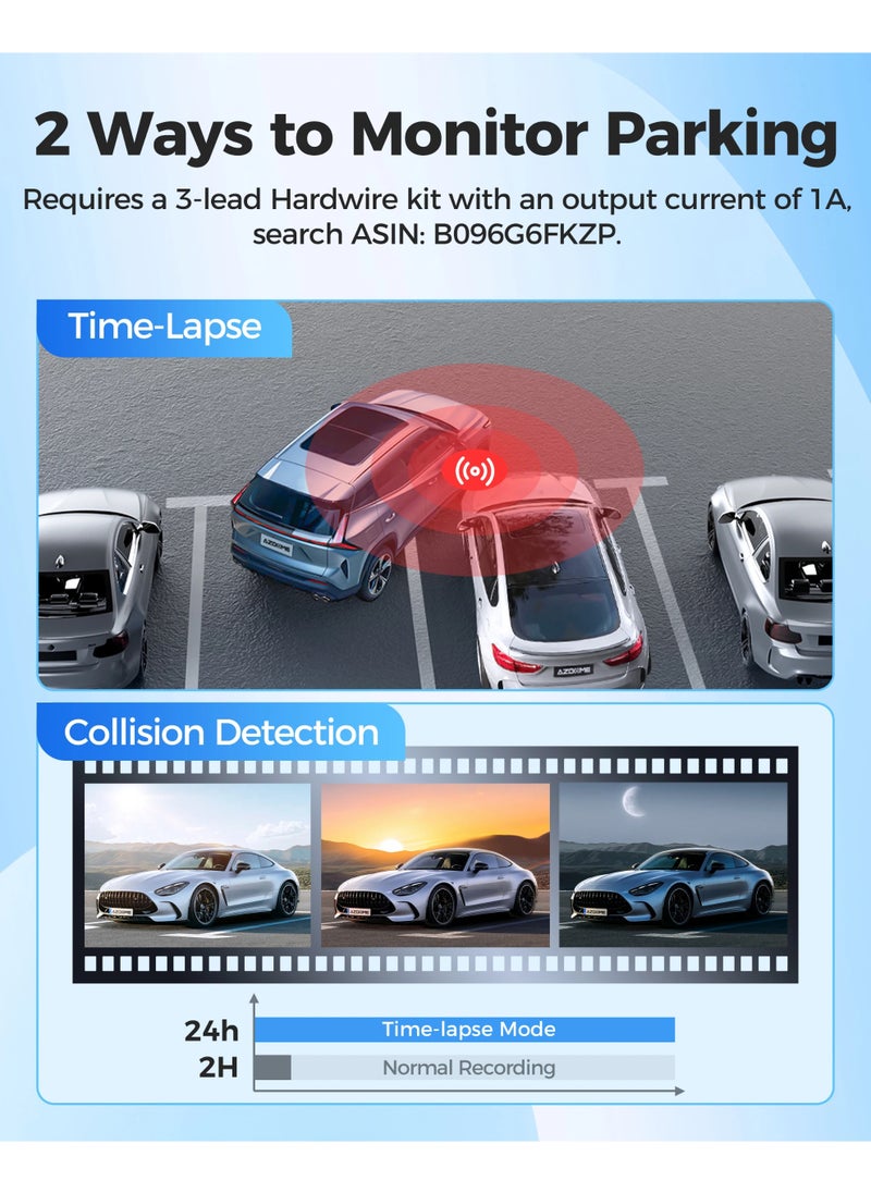 أزدوم كاميرا Dash Cam M200 1080P 1080P FHD Wifi كاميرا سيارة تحكم صوتي إنجليزي DVR سيارة DVR رؤية ليلية G-مستشعر 24 ساعة مراقبة وقوف السيارات  - Image 3