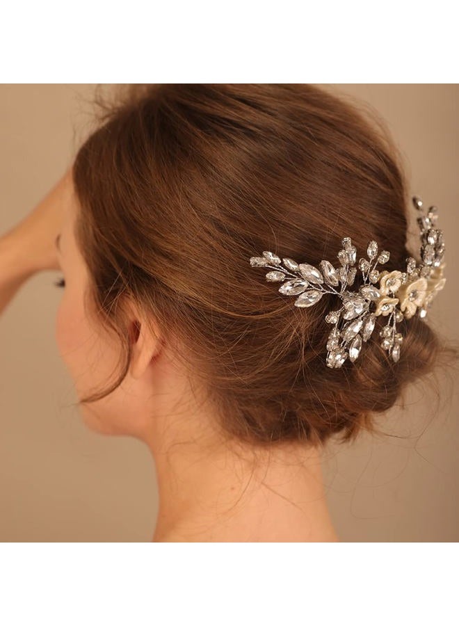 BERYUAN Bridal White Flower Green Crystal Rhinestone Hair Comb for Bride Bridesmaid Sliding side Headpieces Wedding Hair Accessories for Women and Girls (Green) - Image 4