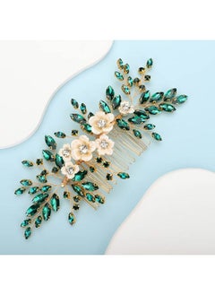 BERYUAN Bridal White Flower Green Crystal Rhinestone Hair Comb for Bride Bridesmaid Sliding side Headpieces Wedding Hair Accessories for Women and Girls (Green)  - Image 2