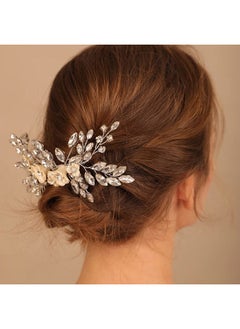BERYUAN Bridal White Flower Green Crystal Rhinestone Hair Comb for Bride Bridesmaid Sliding side Headpieces Wedding Hair Accessories for Women and Girls (Green)  - Image 5
