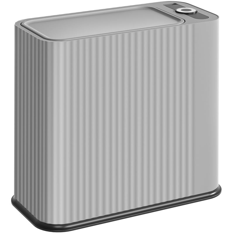 SUBEKYU Bathroom Trash Can with lid35 Gal Small Kitchen Garbage CanPlastic Office Waste BinSlim Wastebasket for Narrow SpaceGray - Image 2
