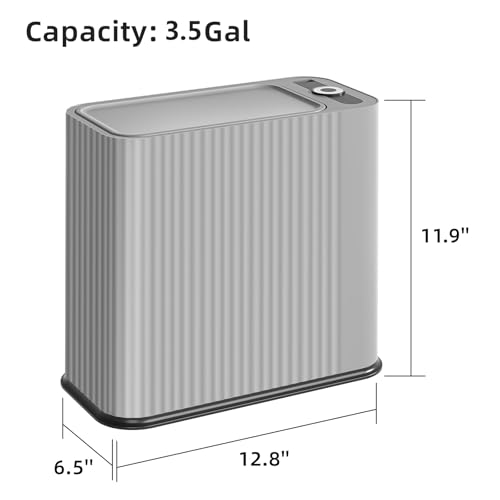 SUBEKYU Bathroom Trash Can with lid35 Gal Small Kitchen Garbage CanPlastic Office Waste BinSlim Wastebasket for Narrow SpaceGray - Image 3