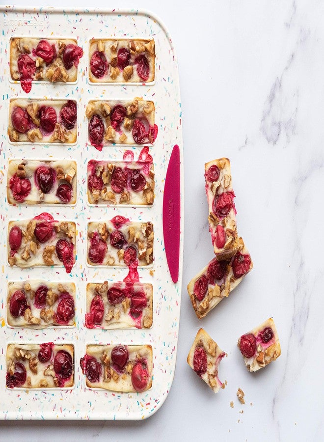 Trudeau 24 Slot Mini Bar Pan - Premium Confetti White Silicone Bakeware with Steel-Reinforced Rim - Nonstick, BPA-Free Brownie, Blondie, Snack Bar & Mini Cake Mold - Oven, Freezer & Dishwasher Safe - Image 2