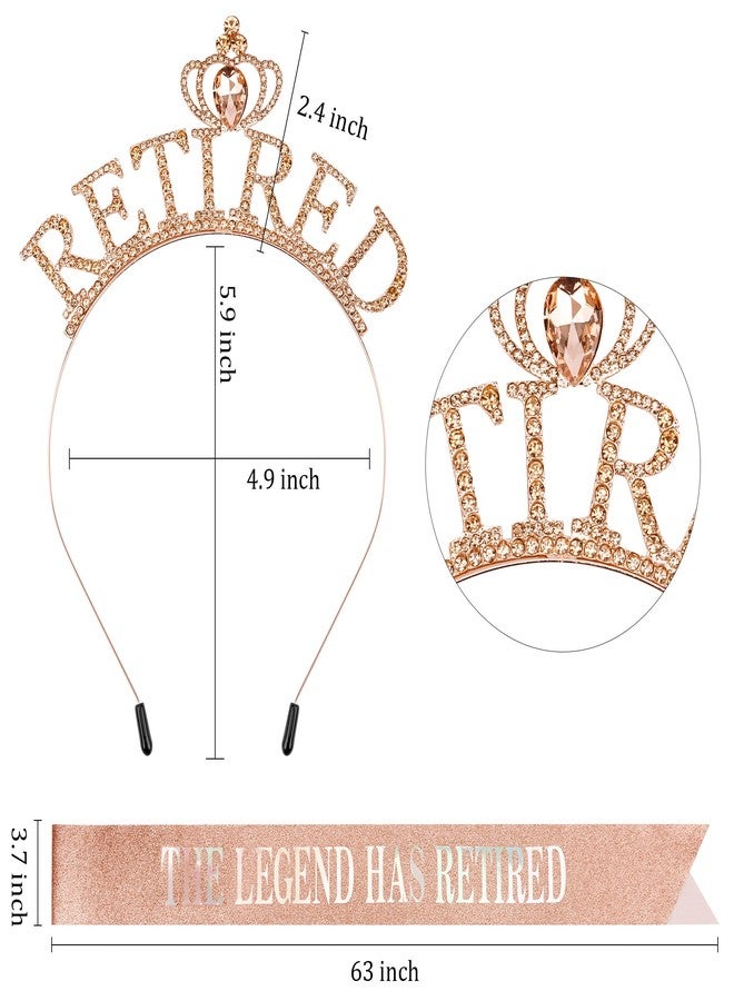 Exacoo Retirement Gift for Woman Rose Gold Retirement Sash And Crown Headband Retirement Party Decorations "The Legend Has Retired" Sash Elegant Cute Rhinestone Headband - Image 2