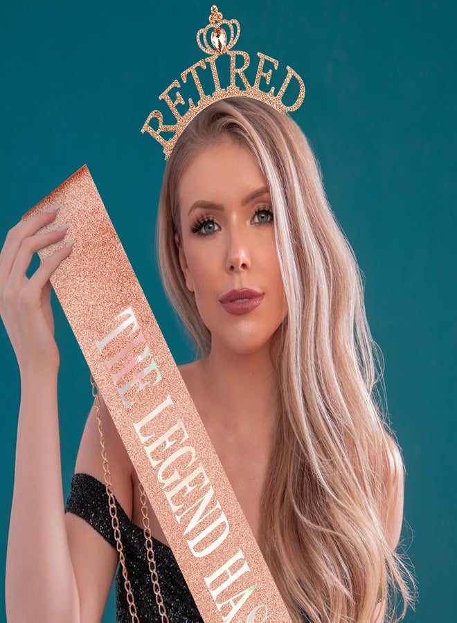 Exacoo Retirement Gift for Woman Rose Gold Retirement Sash And Crown Headband Retirement Party Decorations "The Legend Has Retired" Sash Elegant Cute Rhinestone Headband - Image 5