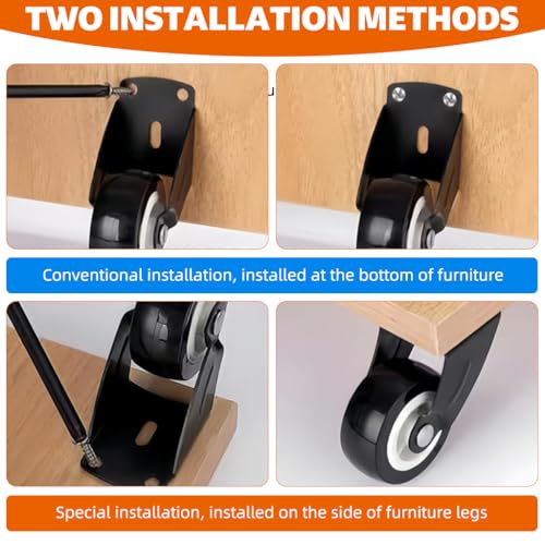 Serplex® 4Pcs 2.36 Inch Rigid Caster Gate Wheels, Anti-Sag Door Bottom Support Wheels, Anti-Friction Casters Repair Dropping Wooden Doors, Vertical Mount & Furniture fix Rollers (Smooth Sliding) - Image 3