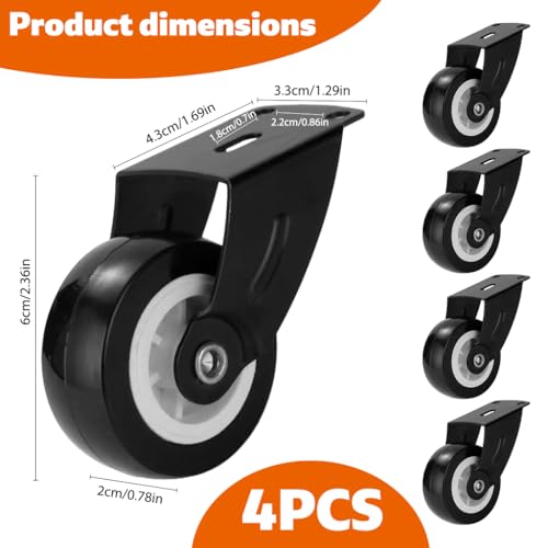Serplex® 4Pcs 2.36 Inch Rigid Caster Gate Wheels, Anti-Sag Door Bottom Support Wheels, Anti-Friction Casters Repair Dropping Wooden Doors, Vertical Mount & Furniture fix Rollers (Smooth Sliding) - Image 2