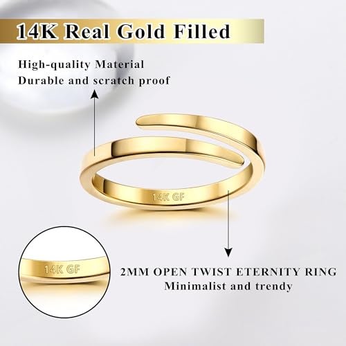 THUNARAZ 14K Gold Filled Rings for Women - Non Tarnish Gold Wedding Bands | Waterproof Stackable Thumb Rings | Open Twist Adjustable Rings Size 5 to 10 - Image 2