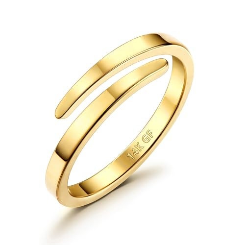 THUNARAZ 14K Gold Filled Rings for Women - Non Tarnish Gold Wedding Bands | Waterproof Stackable Thumb Rings | Open Twist Adjustable Rings Size 5 to 10 - Image 1