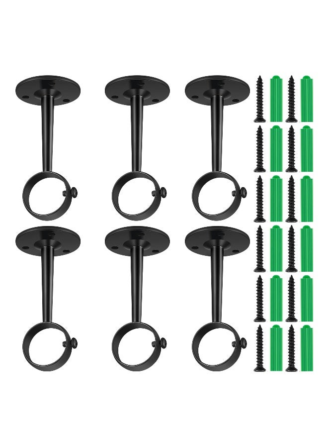 Adjustable 1-1/4 Inch Ceiling-Mount Curtain Rod Holders with Screws, Black - 6 Pieces for Home, Kitchen, Closet, Shower, Wall, and Window Use. - Image 1