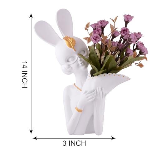 ZART Decorative Flower Vases for Living Room, Bedroom, Kitchen, Dining Room, Office, Home Decor 14 Inch Mix (White, MEEDIM) - Image 3