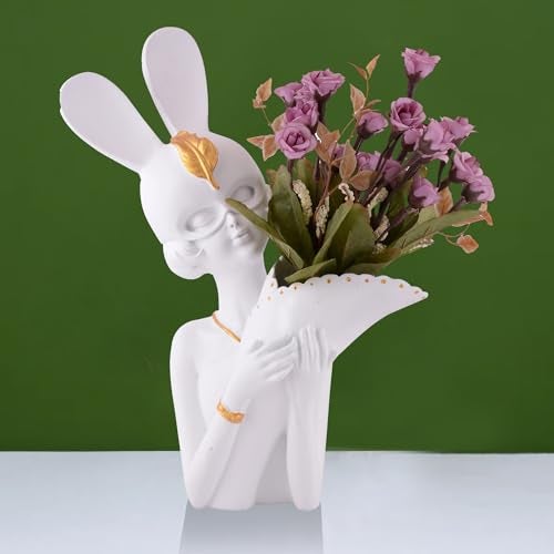 ZART Decorative Flower Vases for Living Room, Bedroom, Kitchen, Dining Room, Office, Home Decor 14 Inch Mix (White, MEEDIM) - Image 2
