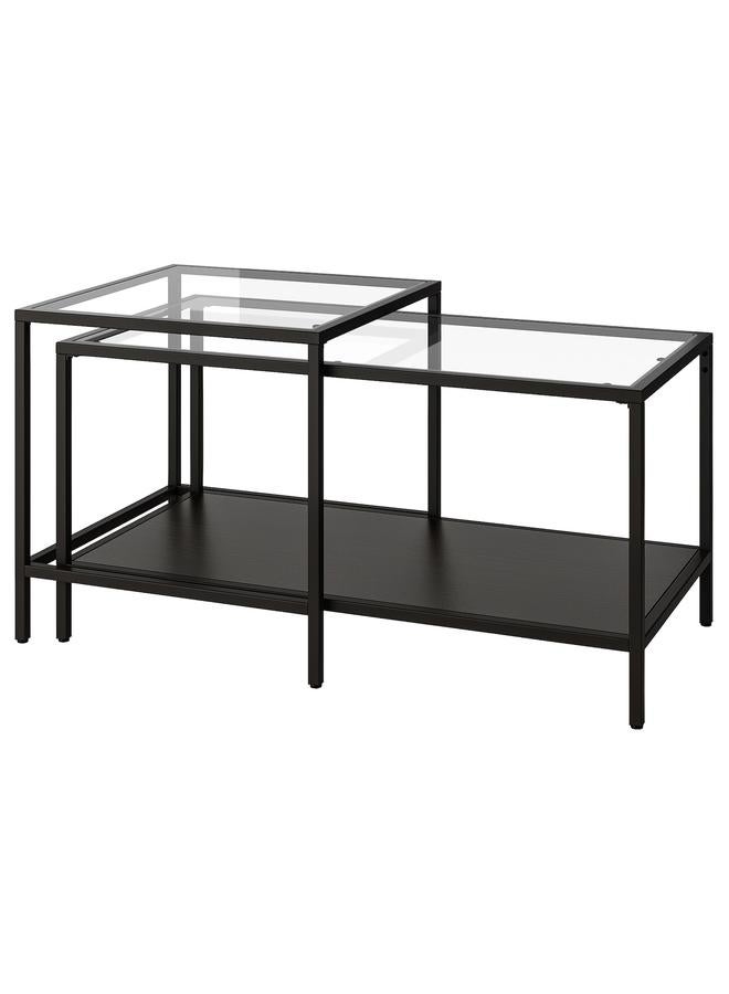 Zaboon Nest of tables, set of 2, black-brown/glass, 90x50 cm - Image 1
