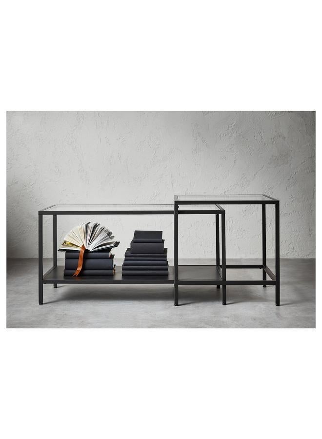 Zaboon Nest of tables, set of 2, black-brown/glass, 90x50 cm - Image 4