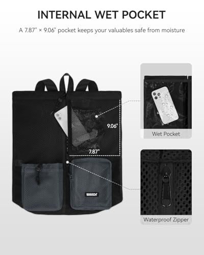 WANDF Swim Bag Mesh Drawstring Backpack with Wet Pocket Beach Bag for Swimming Pool Gym Workout Men and Women Black - Image 3