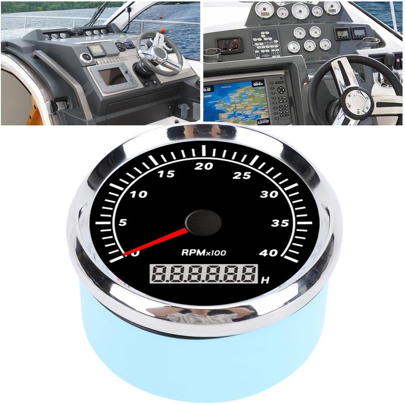 Acouto 85mm Tachometer Gauge Pointer LCD Digital Display, Step Motor RPM Meter with Backlit, Boat RPM Meter, Suitable for Car Truck RV (4000RPM) - Image 2