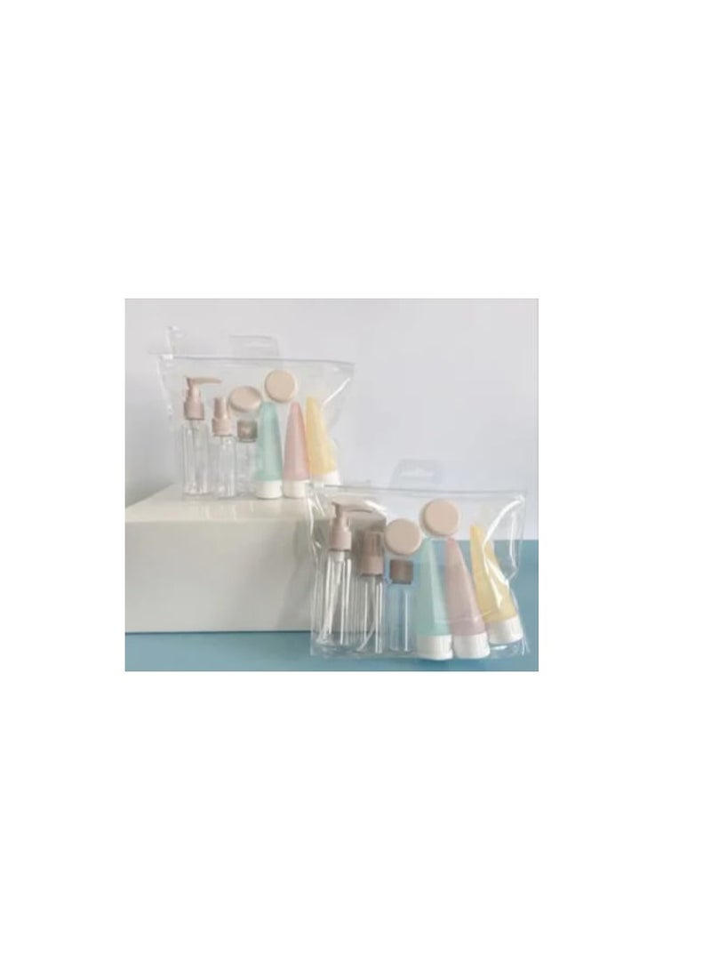 Premium Set Of 9 Pieces Travel Refillable Bottle Set Spray Lotion Shampoo Shower Gel Tube Bottling Cosmetic Empty Liquid Container Portable Tool Refill (pink) - Image 1