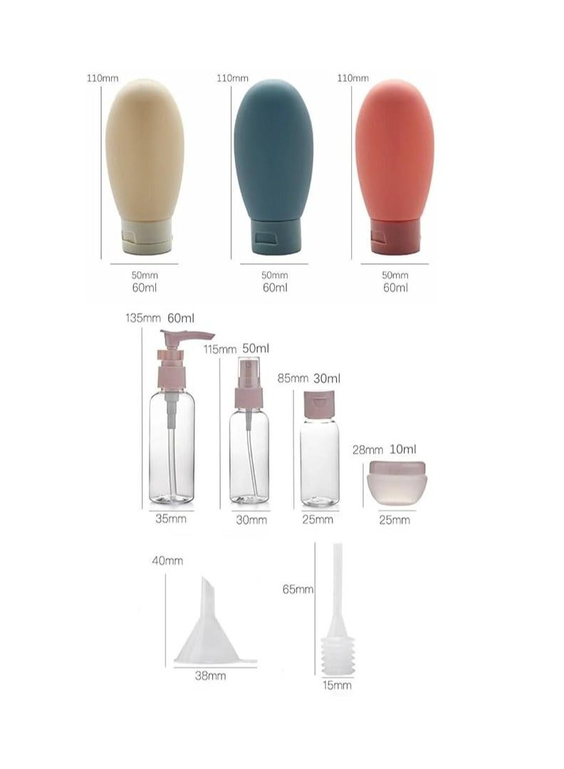 Premium Set Of 9 Pieces Travel Refillable Bottle Set Spray Lotion Shampoo Shower Gel Tube Bottling Cosmetic Empty Liquid Container Portable Tool Refill (pink) - Image 5