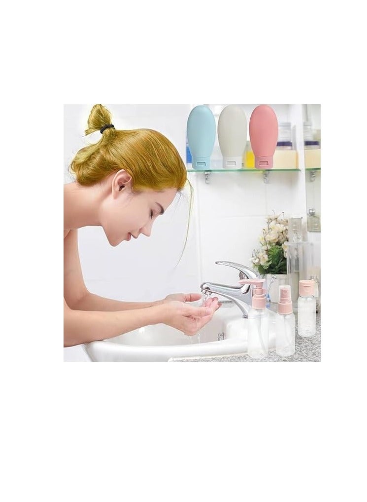 Premium Set Of 9 Pieces Travel Refillable Bottle Set Spray Lotion Shampoo Shower Gel Tube Bottling Cosmetic Empty Liquid Container Portable Tool Refill (pink) - Image 2