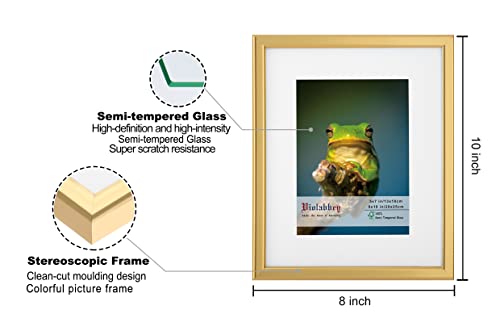 VIOLABBEY 8x10 Picture Frames Set of 4, Fits 5x7 Pictures with Ivory Mat or 8x10 Without Mat, Vertical or Horizontal for Wall or Tabletop Display, Semi Tempered Glass, Light Gold - Image 3