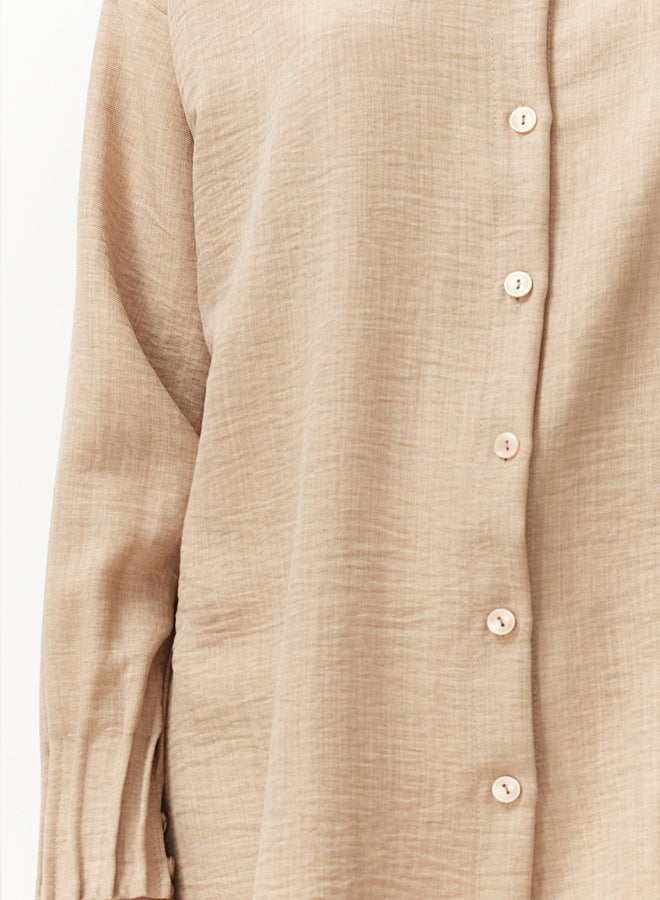 trendyol Beige Linen Aerobin Oversize Woven Shirt TCTSS24TG00065 - Image 4