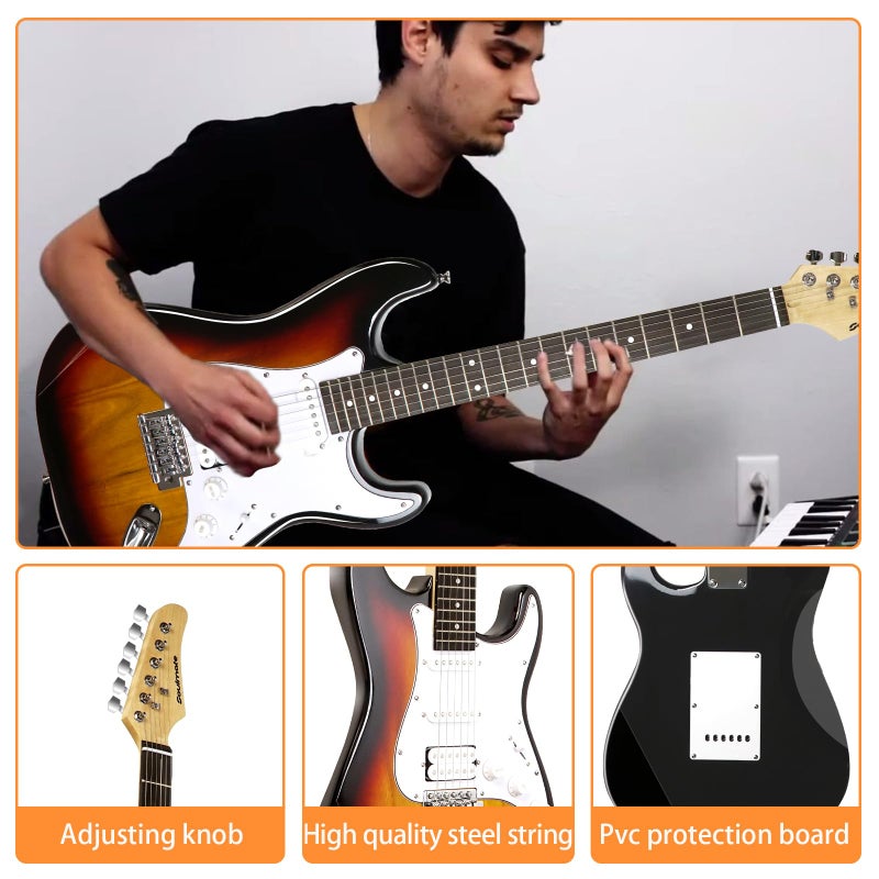 Soulmate Electric Guitar Kit for Beginner 39" HSS Pick Up Solid Body Full Size Electric Guitar for Starter with Amplifier, Bag, Capo, Strap, String,Cable, Picks(Sunburst) - Image 5