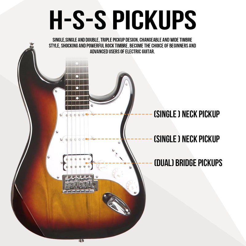 Soulmate Electric Guitar Kit for Beginner 39" HSS Pick Up Solid Body Full Size Electric Guitar for Starter with Amplifier, Bag, Capo, Strap, String,Cable, Picks(Sunburst) - Image 3