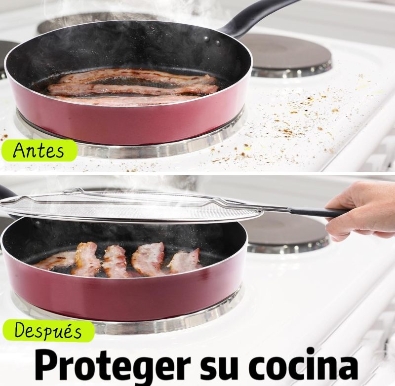 Professional Grade 25cm Splatter Screen With Non-Slip Handle - Rust-Proof Fine Wire Mesh Grease Guard - Multipurpose Splash Guard With Legs for Home Kitchen Use - Image 3