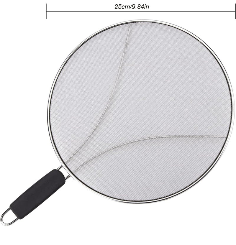 Professional Grade 25cm Splatter Screen With Non-Slip Handle - Rust-Proof Fine Wire Mesh Grease Guard - Multipurpose Splash Guard With Legs for Home Kitchen Use - Image 2