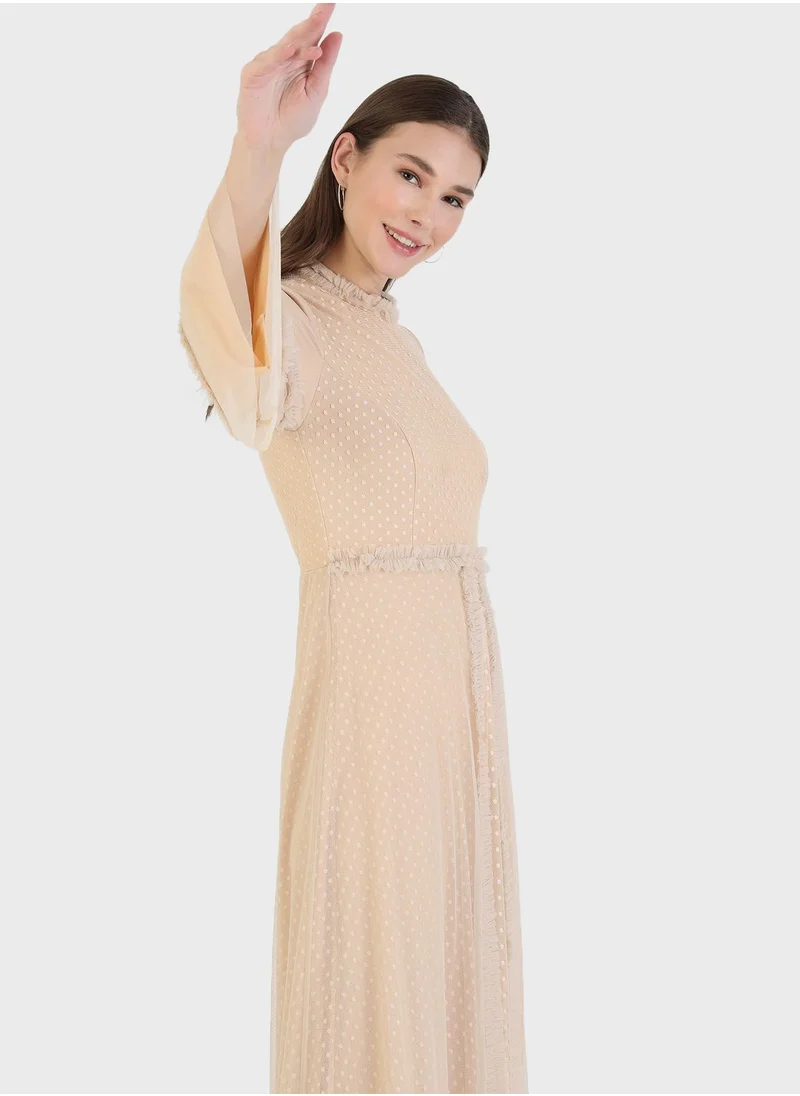 Mwedding By Modanisa Lace Mesh Detail Dress