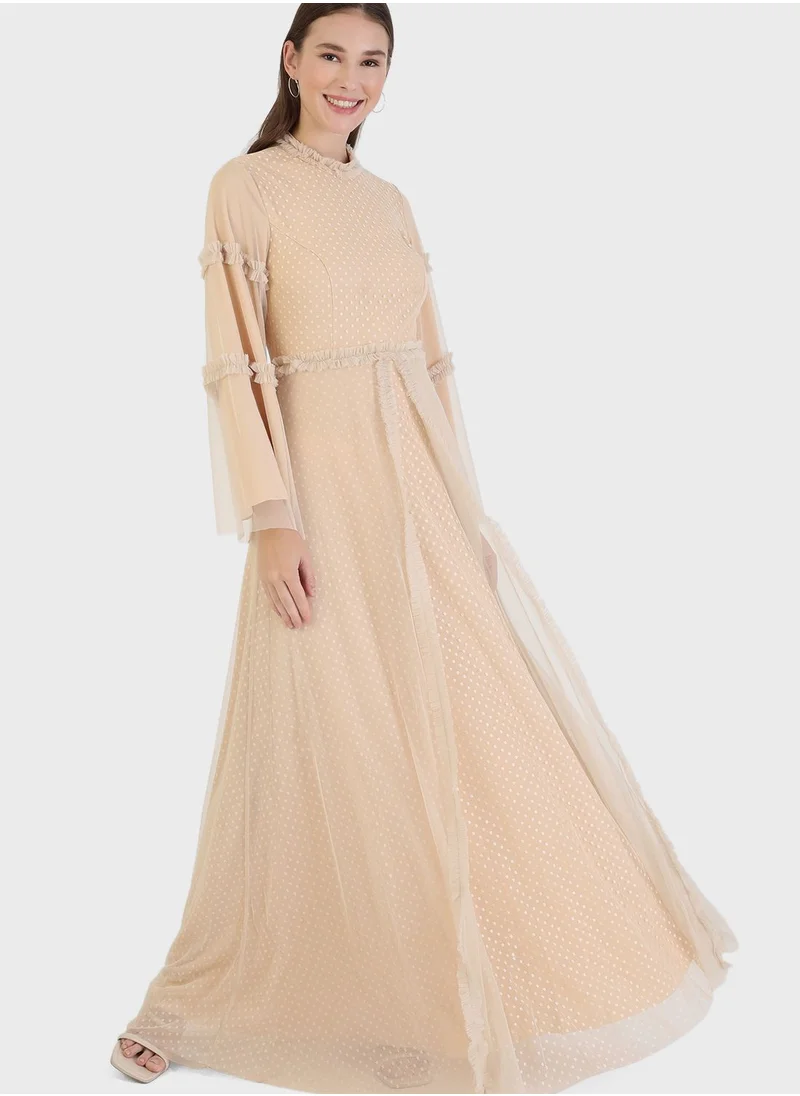 Mwedding By Modanisa Lace Mesh Detail Dress