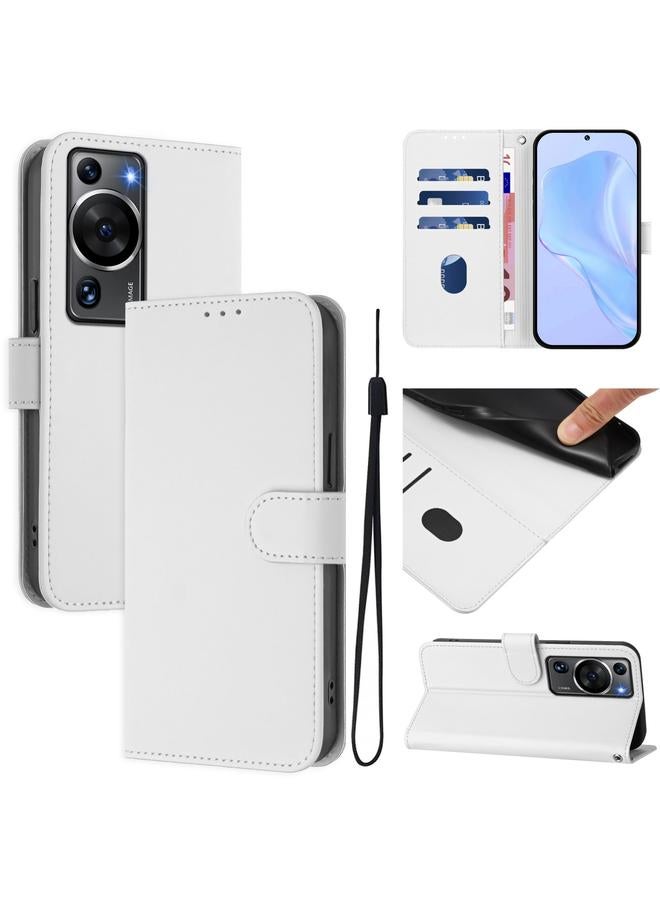 Zaboon Case For Huawei P60 / P60 Pro Skin Feel Solid Color Leather Phone Case with Lanyard - Image 1